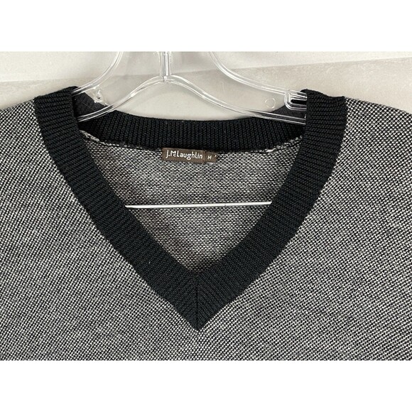 J.McLaughlin Mens Medium Sweater 100% Merino Wool Gray Black Trim Classic V Neck - Picture 8 of 8